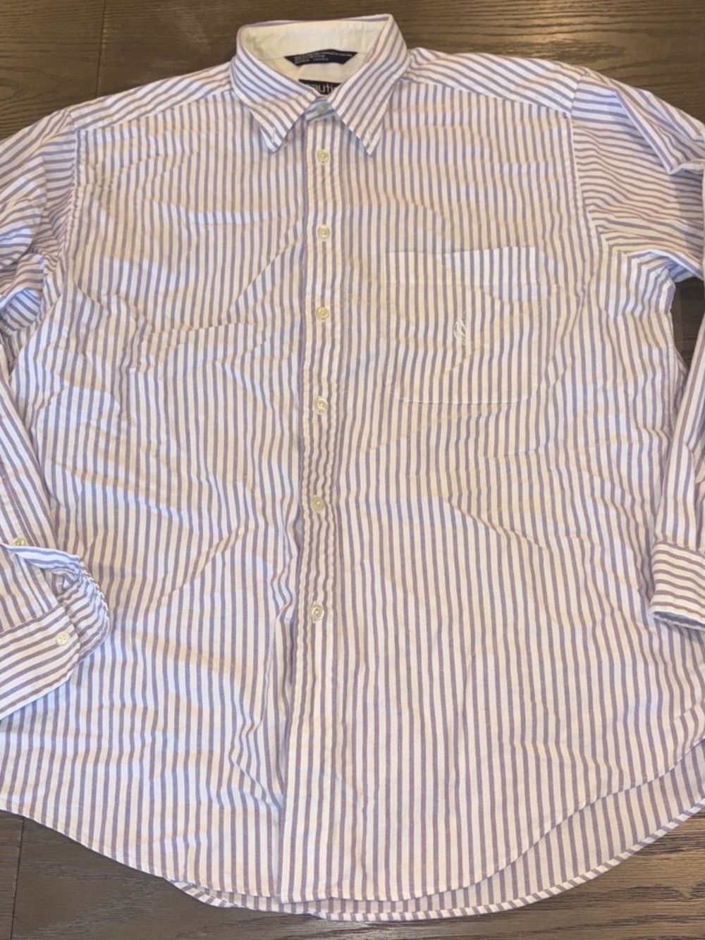 Nautica Men’s White and Light Purple Striped Dress Shirt